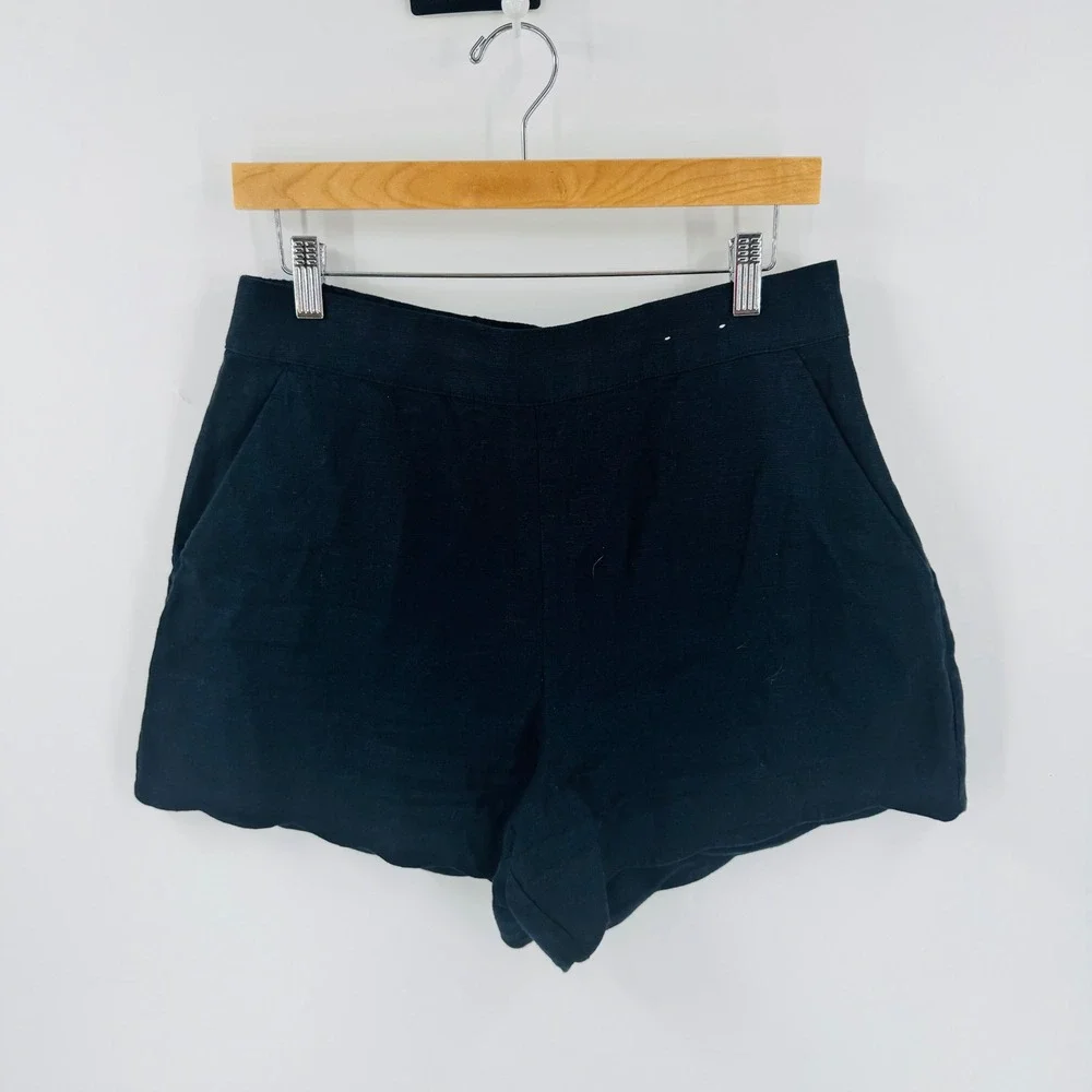 Abercrombie & Fitch Linen Scallop Hem Shorts Black 31 High Rise Coastal Summer - Picture 6 of 6